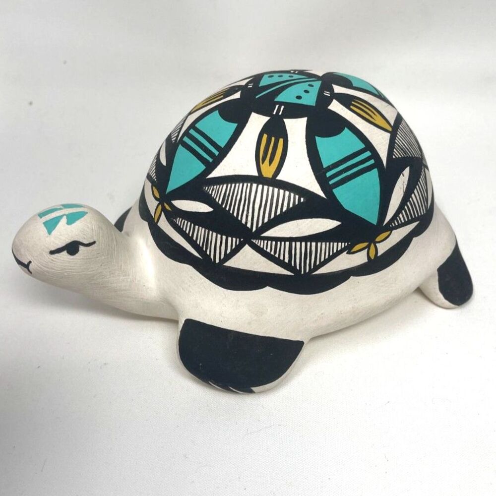Vintage Native American Navajo Pottery Hand Painted Turtle Large Signed MLA 98
